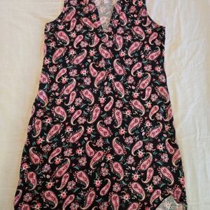 Lands' End Black and Pink Paisley Mini Dress